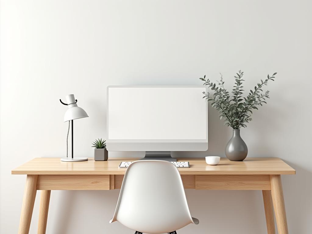 A minimalist birch wood desk with a single drawer.